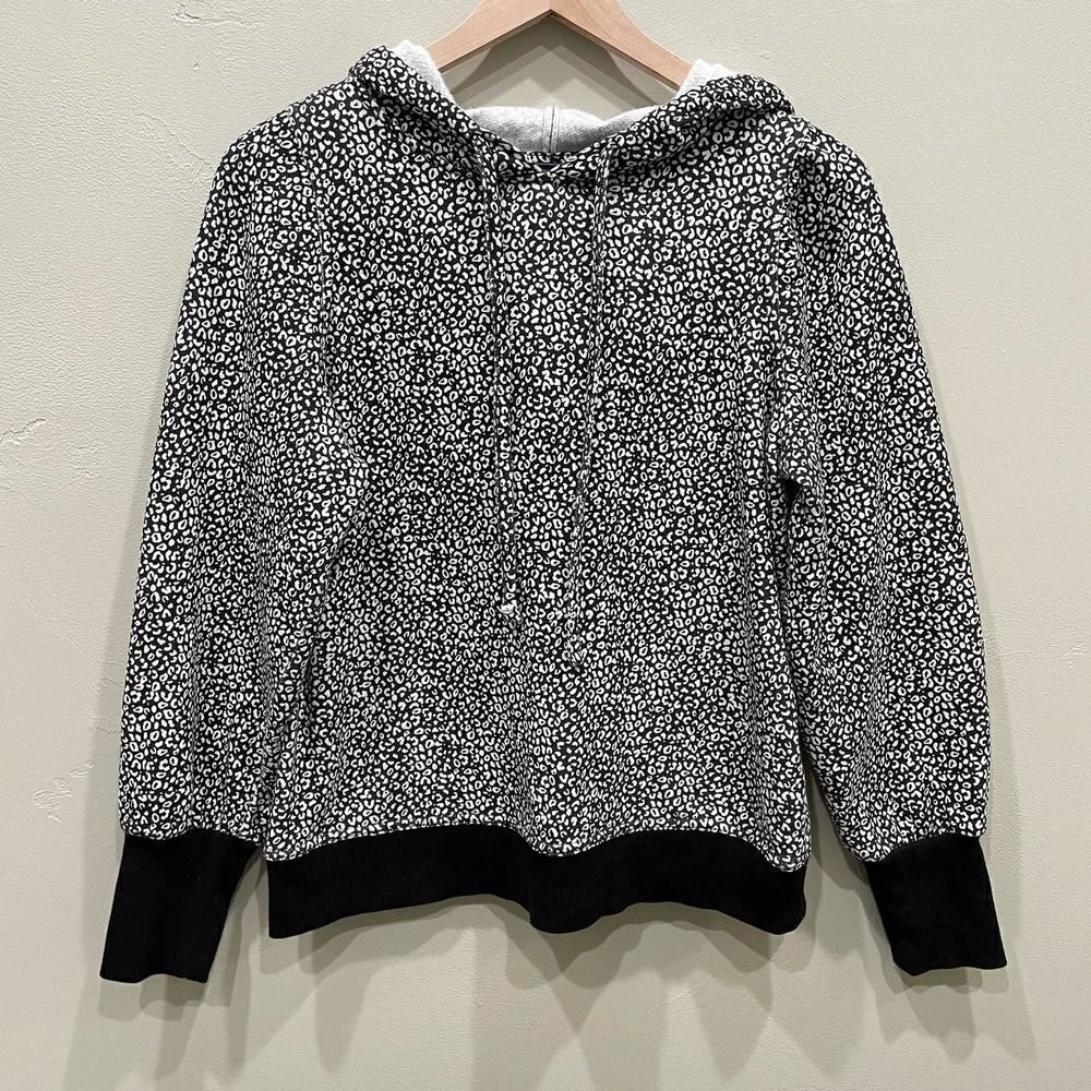 Nine West Black Leopard Hooded Sweatshirt - Size: Medium